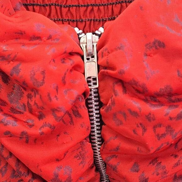 Wildcat Women's Y2K Leopard Print Ruched Zip Up Tank Red Black - Picture 5 of 6
